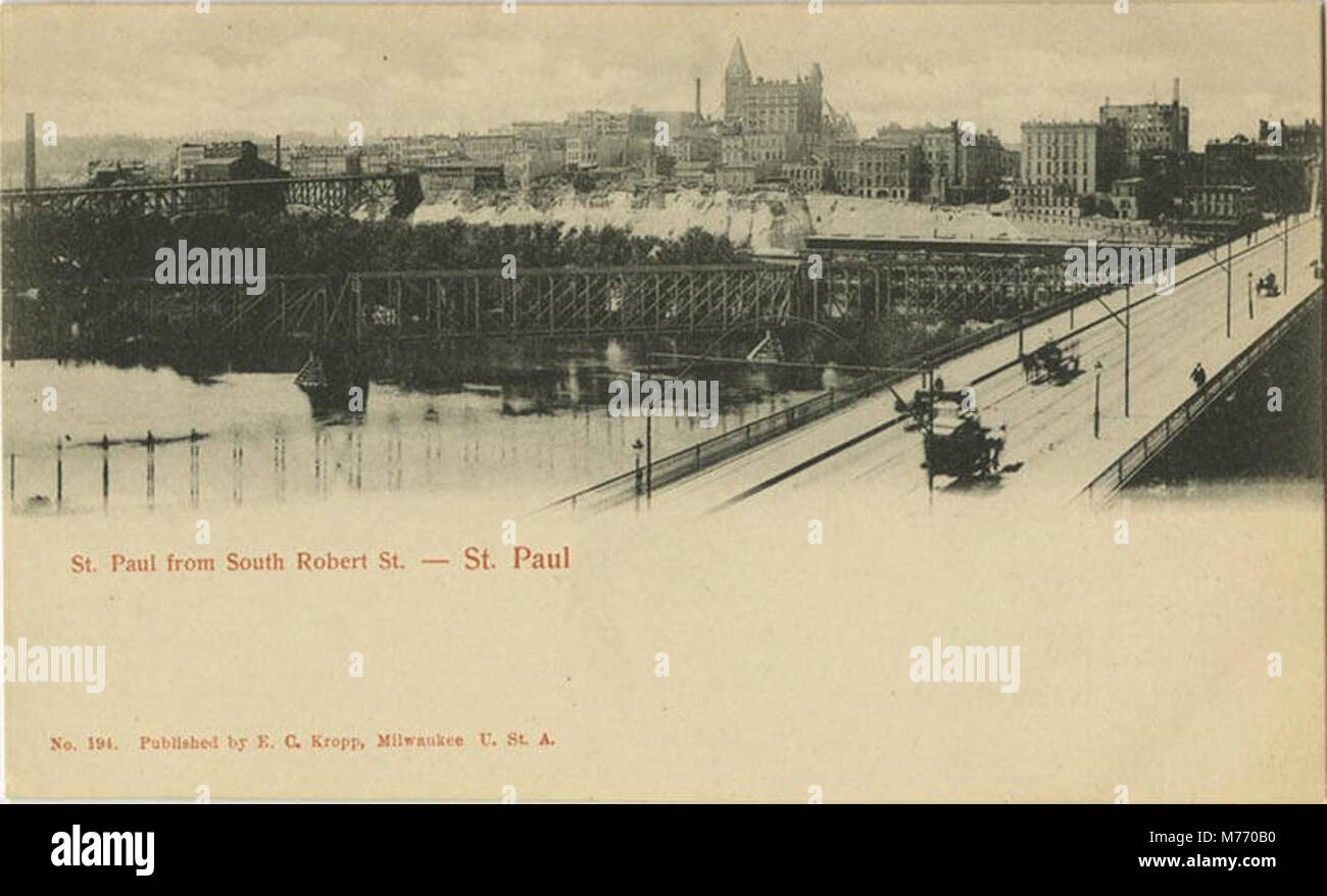 Postcard image of St. Paul, Minnesota, captured from South Robert Street. The photograph showcases a view of the city, offering a glimpse into the architecture and layout of this Midwestern U.S. city. Stock Photo