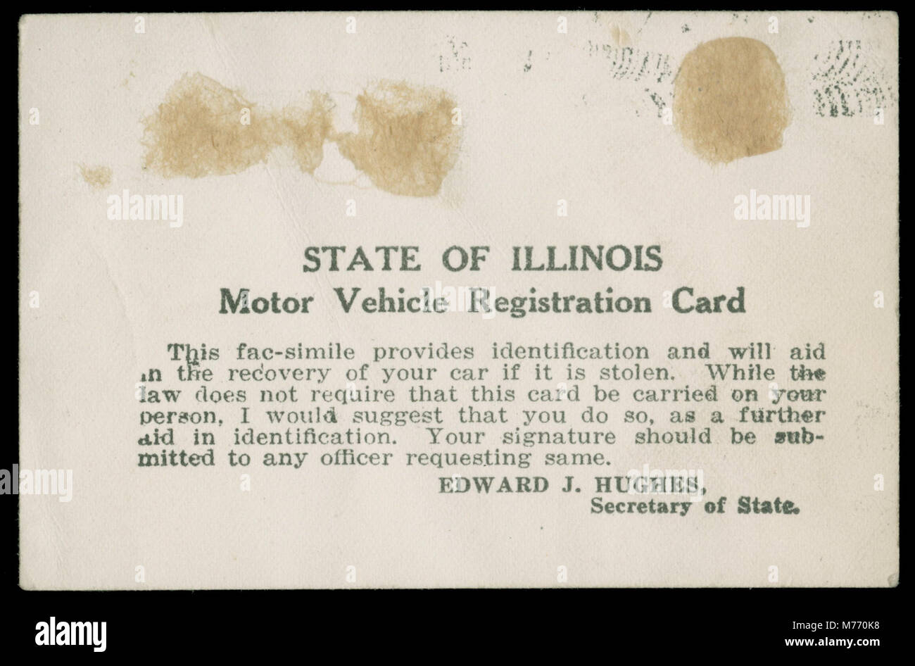 State of Illinois Motor Vehicle Registration Card for TechUp, 1933