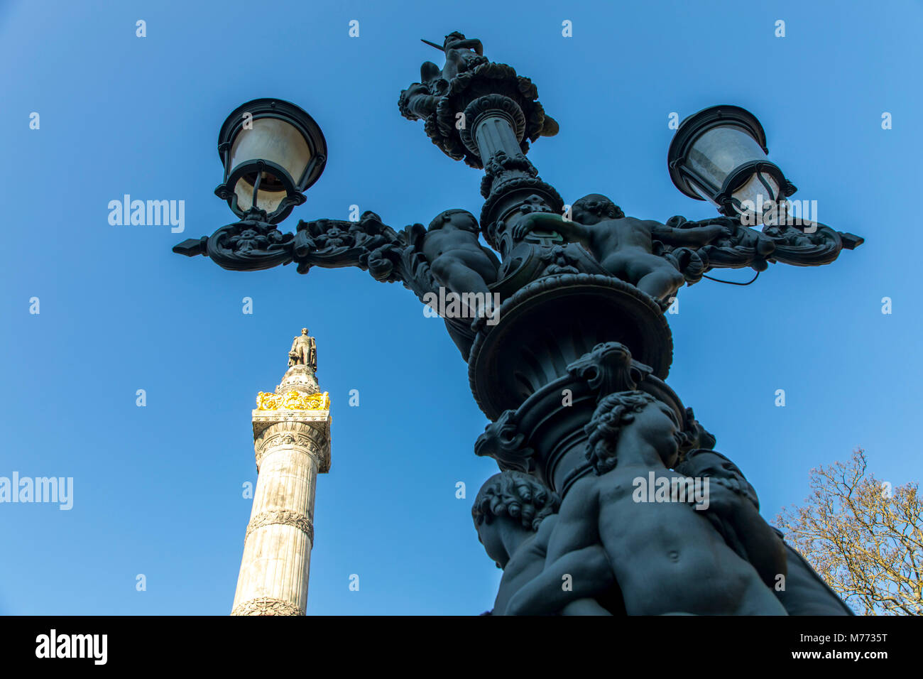 Monument pillar, Colonne du Congres, on the Rue Royale, Brussels, Belgium Stock Photo
