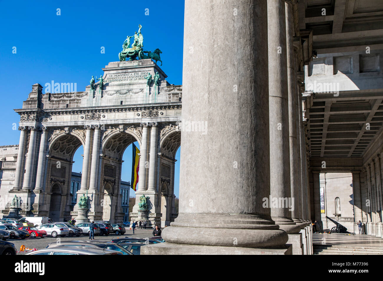 Arch of Triumph in the Parc du Cinquantenaire, at the Military History Museum, Brussels, Belgium, Stock Photo