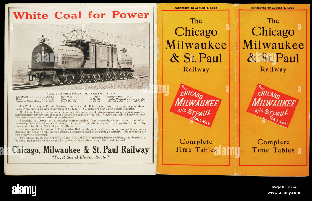 A photograph of the complete time tables for the Chicago, Milwaukee ...