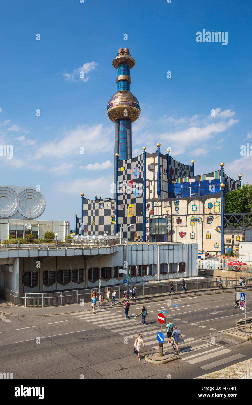 Fernwarme power plant, facade redesigned by eco-architect Friedensreich Hundertwasser, Spittelau, Vienna, Austria, Europe Stock Photo