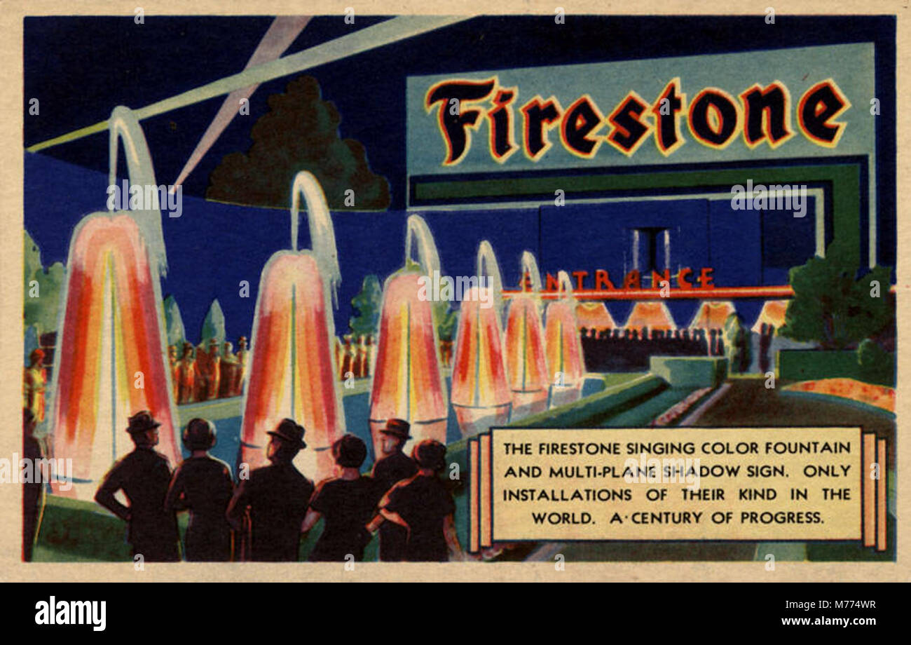 The Firestone Singing Color Fountain and Multi-plane Shadow Sign. Only Installations of Their Kind... (NBY 415071) Stock Photo