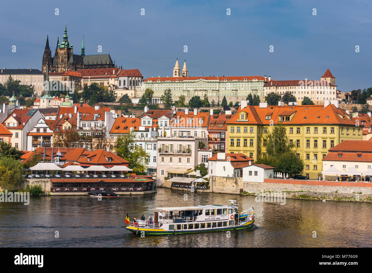 View of the Prague Castle and the Vltava River, Prague, Czech Republic, Europe Stock Photo