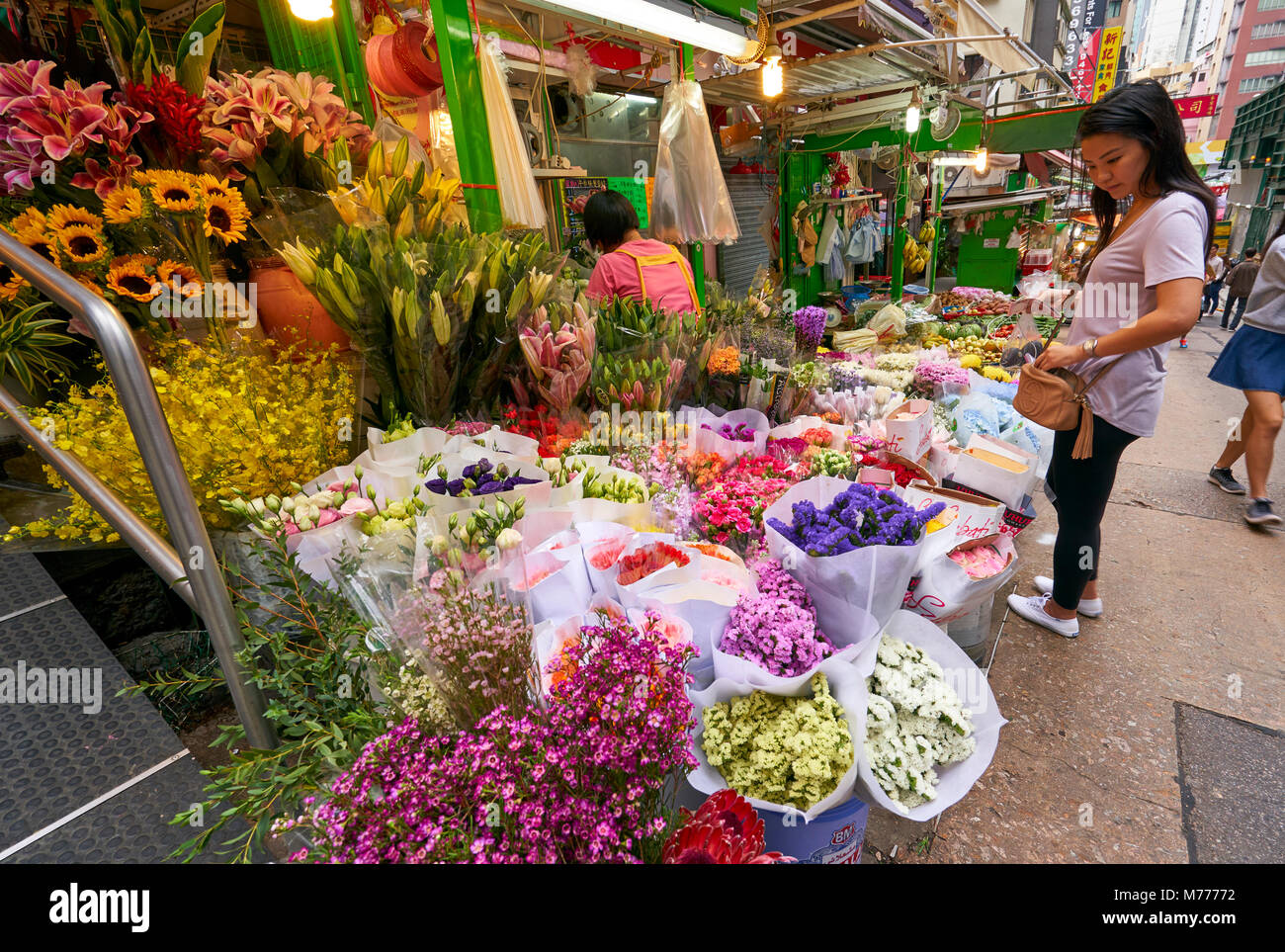 Colourful flower shop in the Mid Levels, Hong Kong Island, Hong Kong, China, Asia Stock Photo