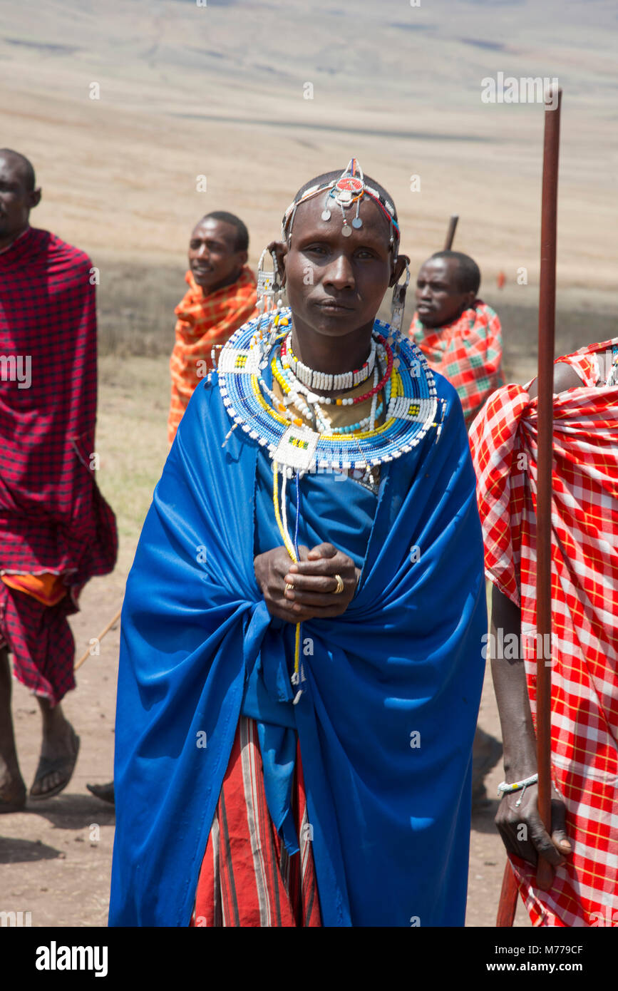 A Masai tribesman wearing elaborate jewelry in the Ngorongoro Conservation Area, Tanzania, East Africa, Africa Stock Photo