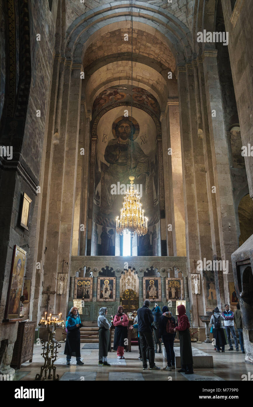 Nave of 11th century Svetitskhoveli Cathedral, UNESCO World Heritage Site, Mtskheta, Georgia, Central Asia, Asia Stock Photo