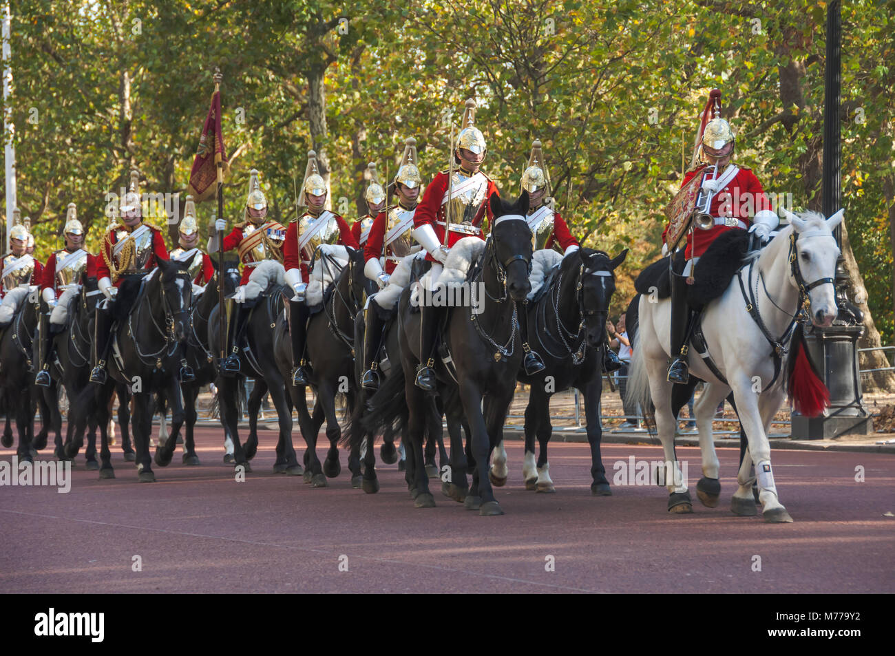 Mounted Guardsmen in the Mall, London, England, United Kingdom, Europe Stock Photo