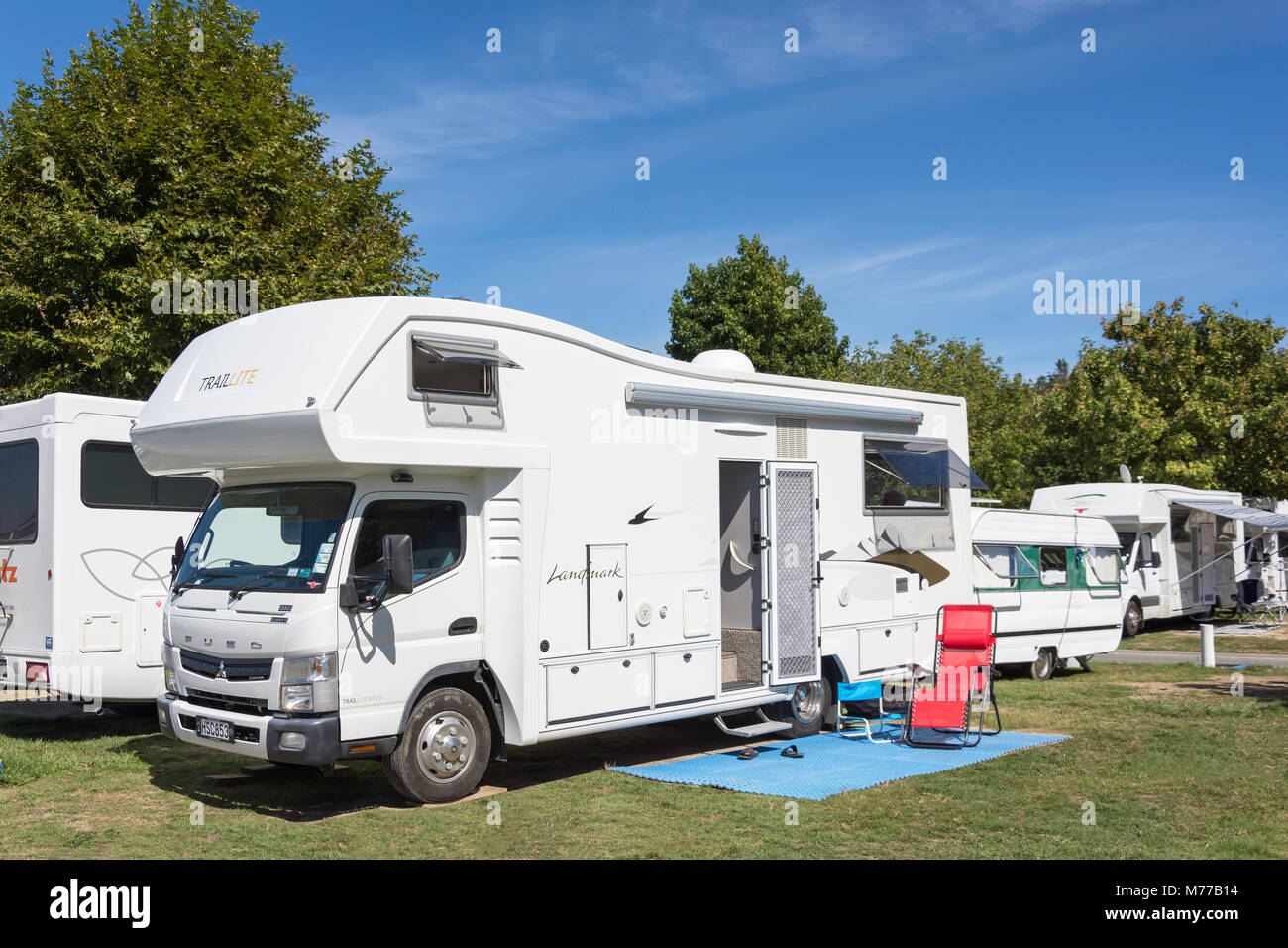 TrailLite Motorhome in campsite at Kaiteriteri Recreation Reserve, Kaiteriteri Beach, Kaiteriteri, Tasman District, New Zealand Stock Photo