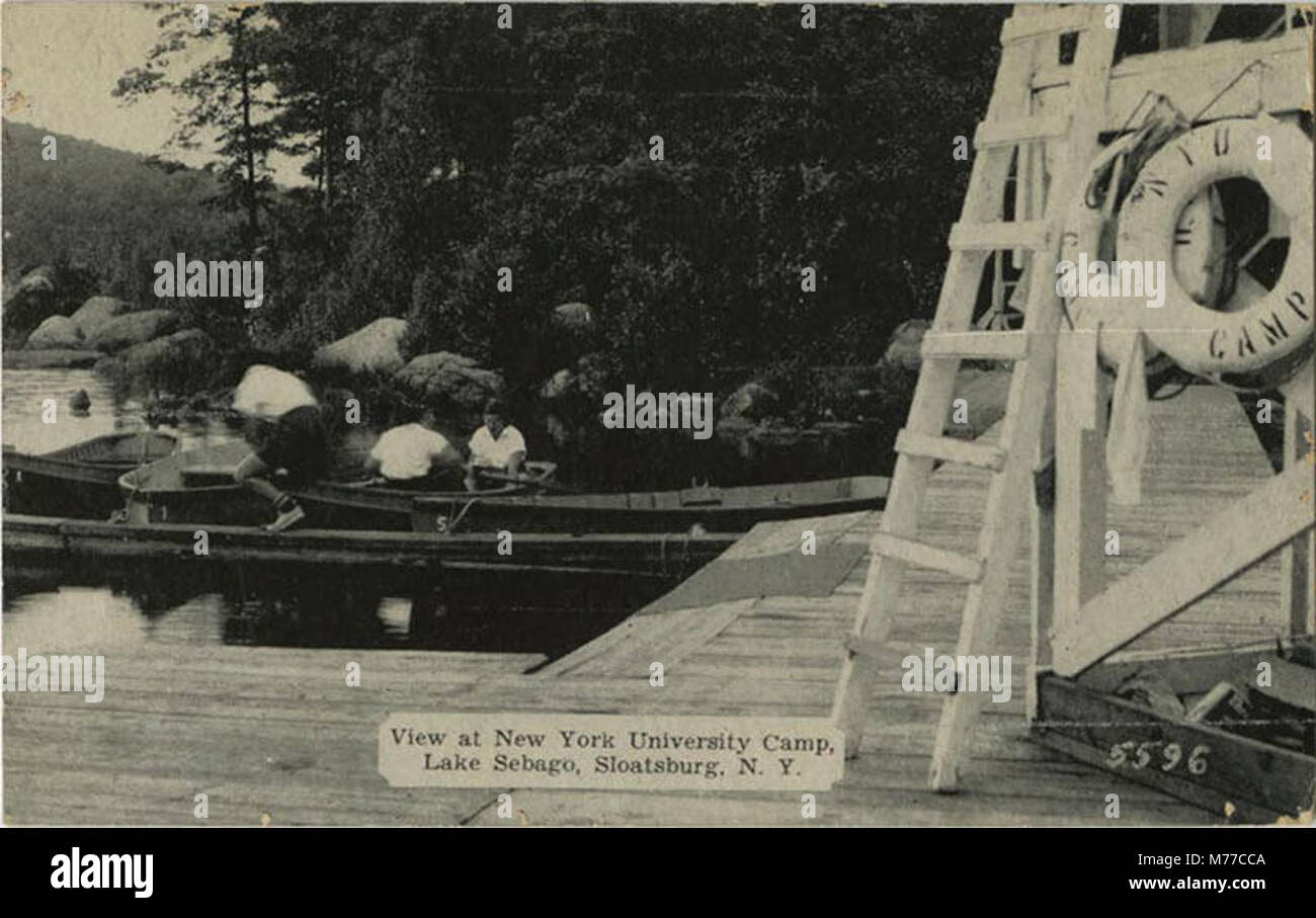 View of New York University Camp, Lake Sebago, advertisement for Black