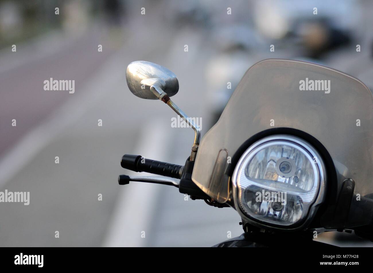 Steering, headlight and motorcycle mirror Stock Photo