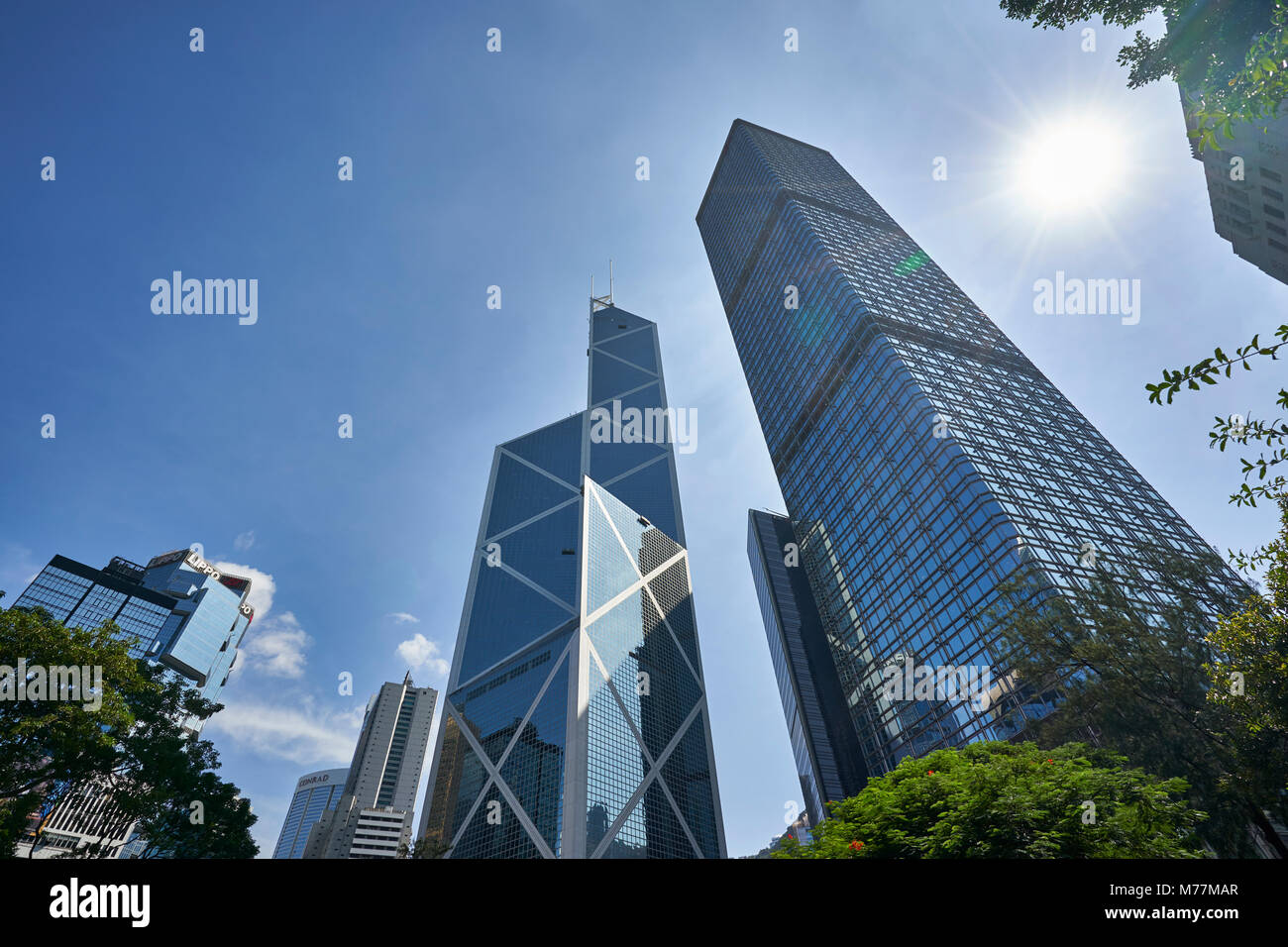 Bank of China Building and Cheung Kong Centre towers in Central, Hong Kong Island's financial district, Hong Kong, China, Asia Stock Photo
