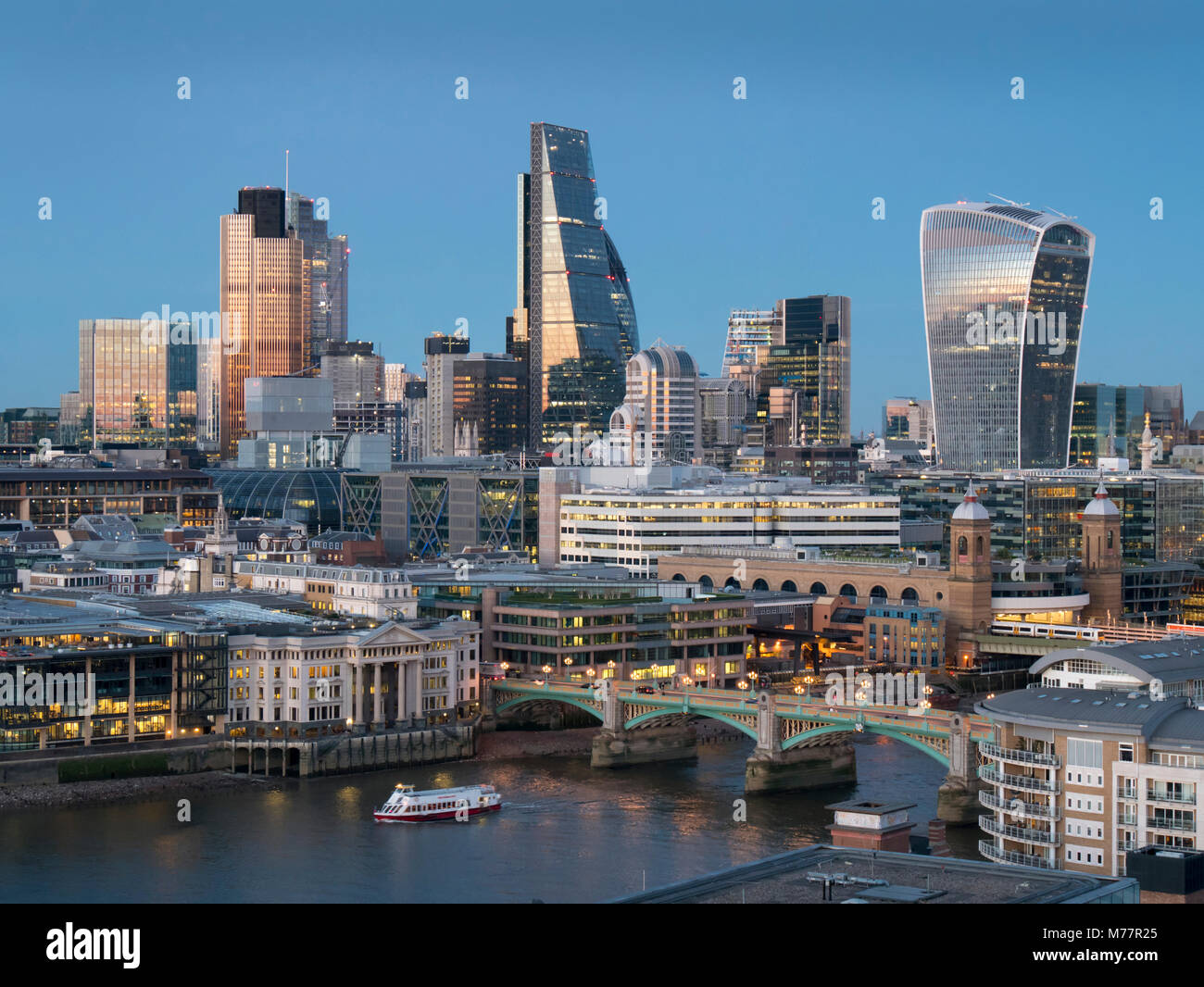 City of London Square Mile skyline from Tate Switch, London, England