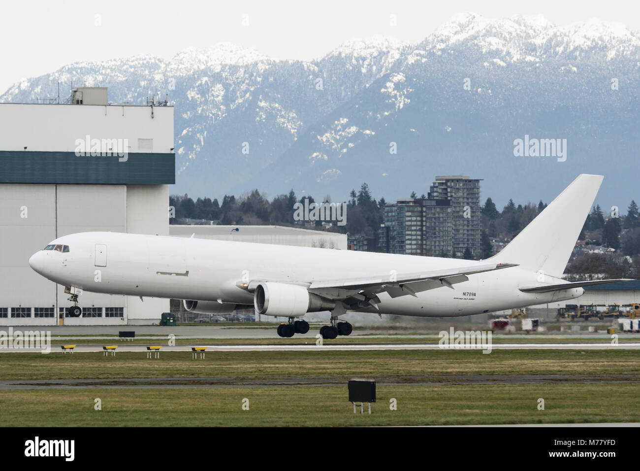 Richmond, British Columbia, Canada. 7th Mar, 2018. An Amazon Prime Air  Boeing 767-300F (N1709A) cargo