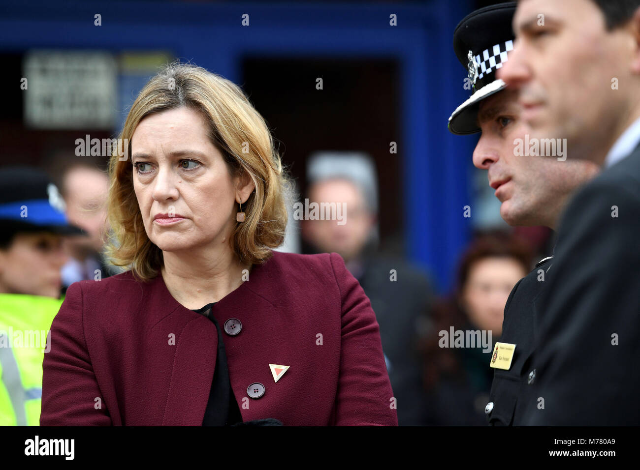 Home Secretary Amber Rudd visits the scene of the poisoning Of Sergei Skripal In Salisbury Credit: Finnbarr Webster/Alamy Live News Stock Photo