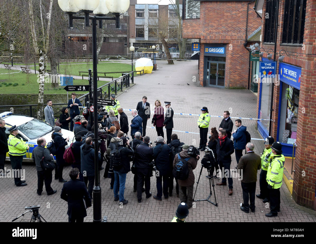 Home Secretary Amber Rudd visits the scene of the poisoning Of Sergei Skripal In Salisbury Credit: Finnbarr Webster/Alamy Live News Stock Photo