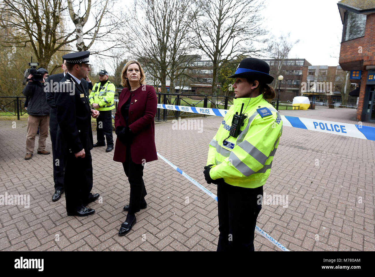 Home Secretary Amber Rudd visits the scene of the poisoning Of Sergei Skripal In Salisbury Credit: Finnbarr Webster/Alamy Live News Stock Photo