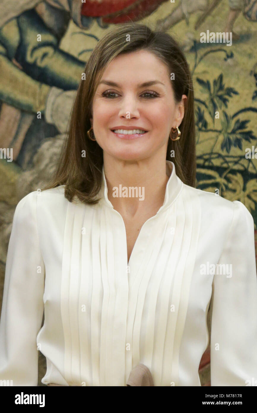 Madrid, Spain . 9th March, 2018. Spanish Queen Letizia Ortiz during a hearing with the representation of “ Comision Permanente de Unicef Comite Español “ in the ZarzuelaPalace in Madrid on Friday March 09, 2018 Credit: Gtres Información más Comuniación on line, S.L./Alamy Live News Stock Photo