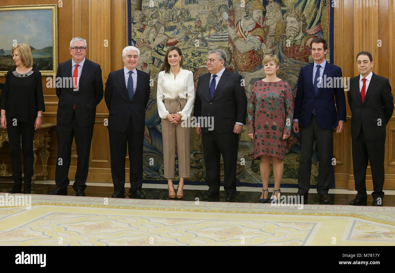 Madrid, Spain . 9th March, 2018. Spanish Queen Letizia Ortiz during a hearing with the representation of “ Comision Permanente de Unicef Comite Español “ in the ZarzuelaPalace in Madrid on Friday March 09, 2018 Credit: Gtres Información más Comuniación on line, S.L./Alamy Live News Stock Photo