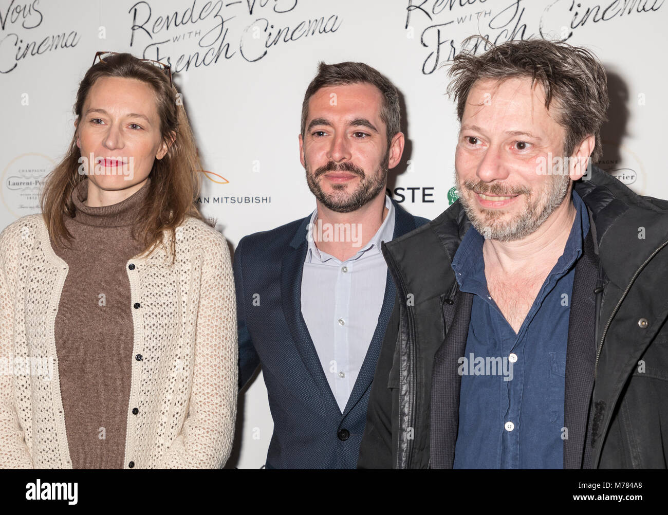 New York, NY, USA - March 8, 2018: (L-R) Marine Francen, Xavier Legrand, Mathieu Amalric attend Renez-Vous with French Cinema Opening Night - Barbara US Premiere at FSLC’s Walter Reade Theater, Manhattan Stock Photo