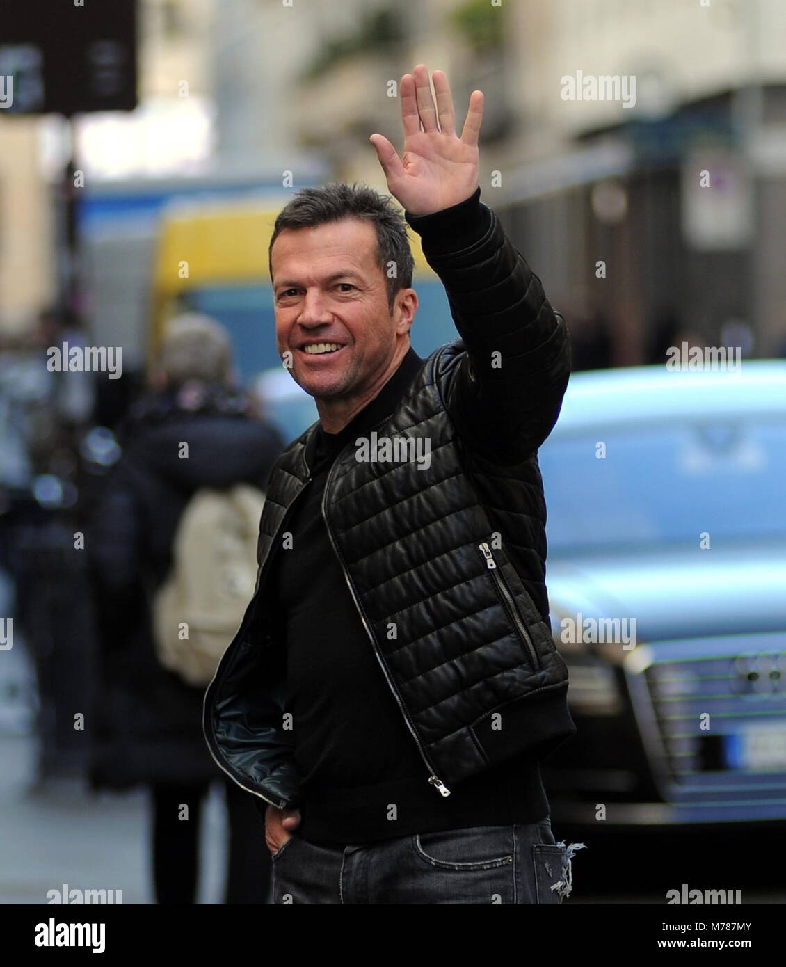 Milan, Lothar Matthaus at lunch in a restaurant in the center with a friend Lothar Matthaus, former champion of Inter and of the national team of Germany as well as coach, arrives in the center to participate in the 110th anniversary of the INTER foundation, a team in which he has played from 1988 to 1992, winning also a Scudetto. In the afternoon he took the opportunity to walk around the center, also going to lunch at the "SALUMAIO DI MONTENAPOLEONE" together with a friend. Stock Photo
