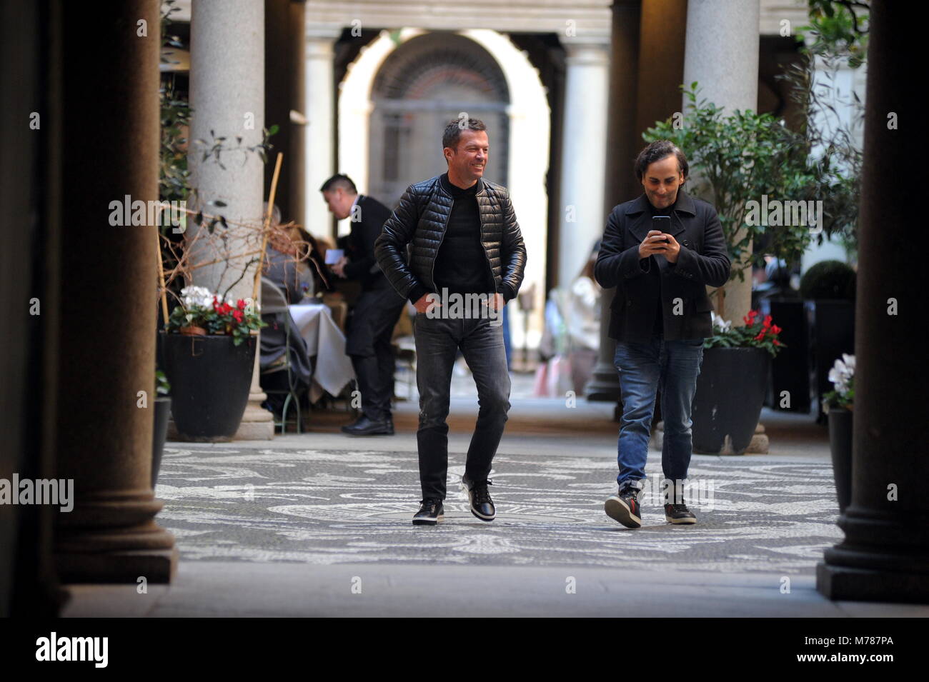 Milan, Lothar Matthaus at lunch in a restaurant in the center with a friend Lothar Matthaus, former champion of Inter and of the national team of Germany as well as coach, arrives in the center to participate in the 110th anniversary of the INTER foundation, a team in which he has played from 1988 to 1992, winning also a Scudetto. In the afternoon he took the opportunity to walk around the center, also going to lunch at the "SALUMAIO DI MONTENAPOLEONE" together with a friend. Stock Photo