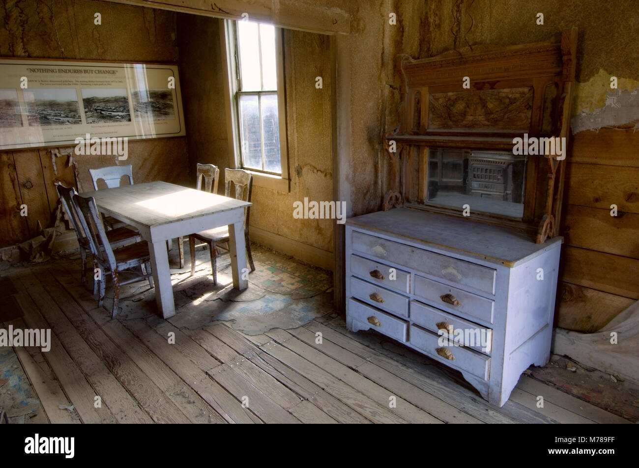 Interior of the livingroom in the Miller house in ghost town Bodie, in Bodie State Historic Park, CA USA Stock Photo