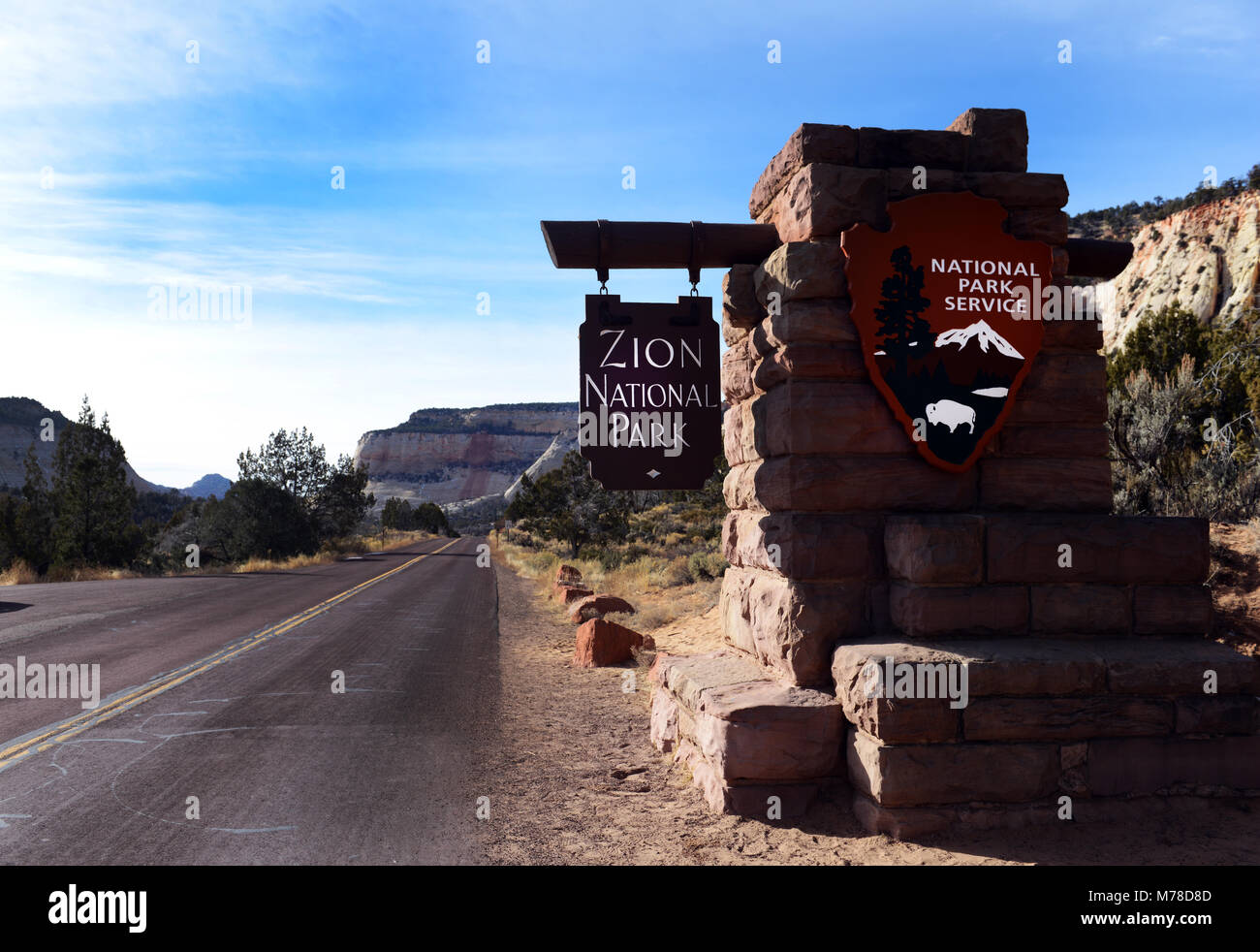 Entrance to Zion national park, Utah Stock Photo Alamy