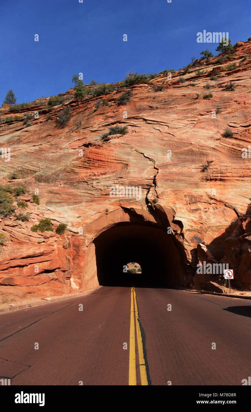 Driving through tunnels in Zion national park, Utah Stock Photo Alamy
