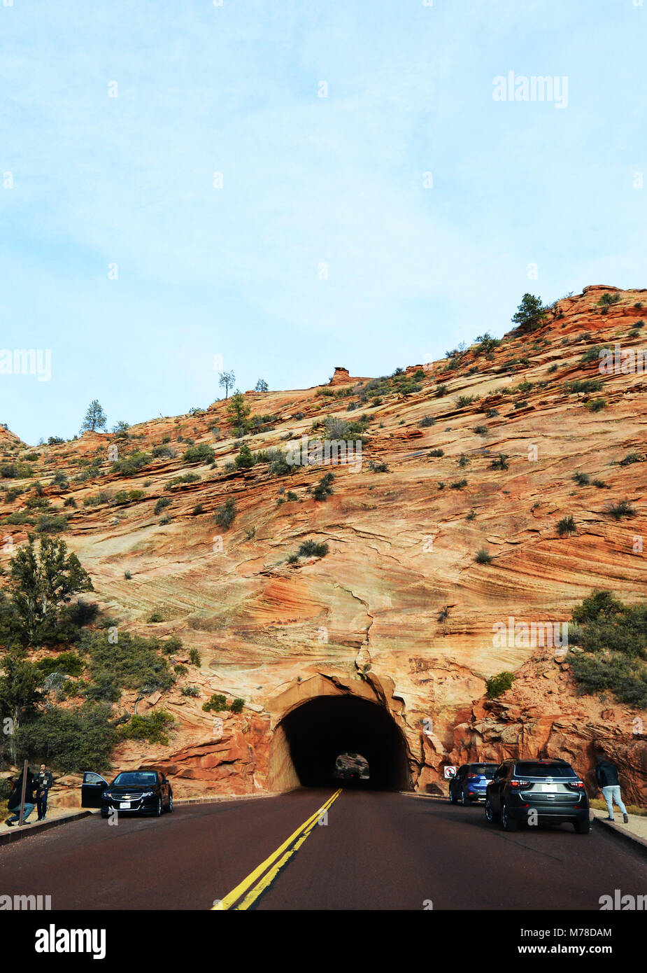 Driving through tunnels in Zion national park, Utah Stock Photo Alamy
