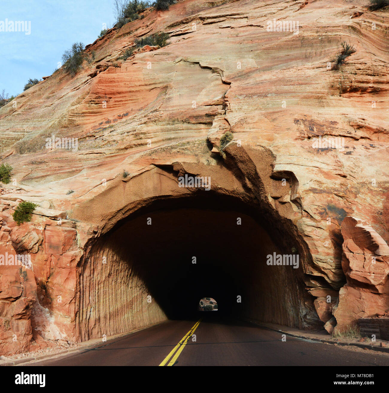 Driving through tunnels in Zion national park, Utah Stock Photo Alamy