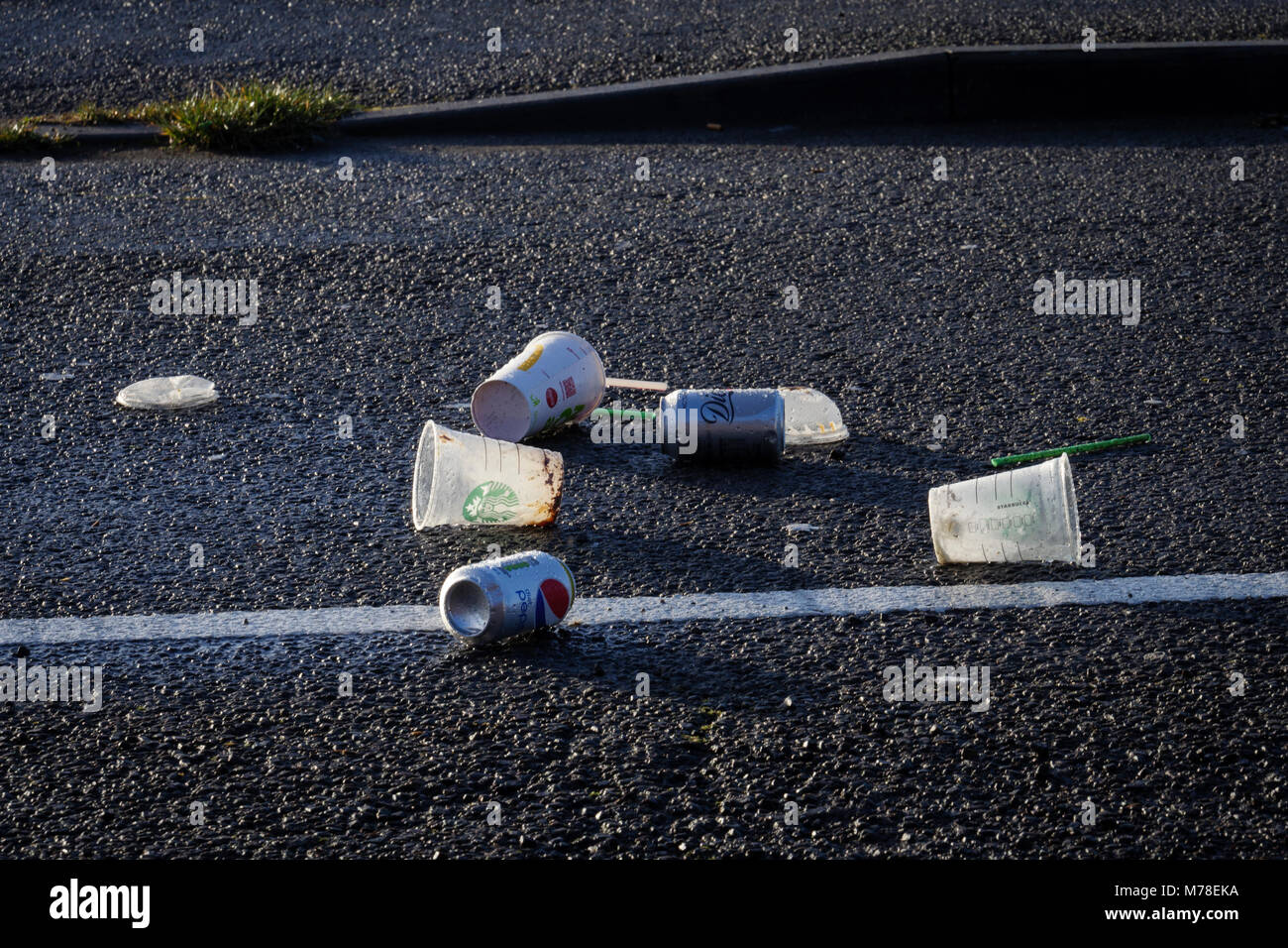 Litter left in the car park Stock Photo