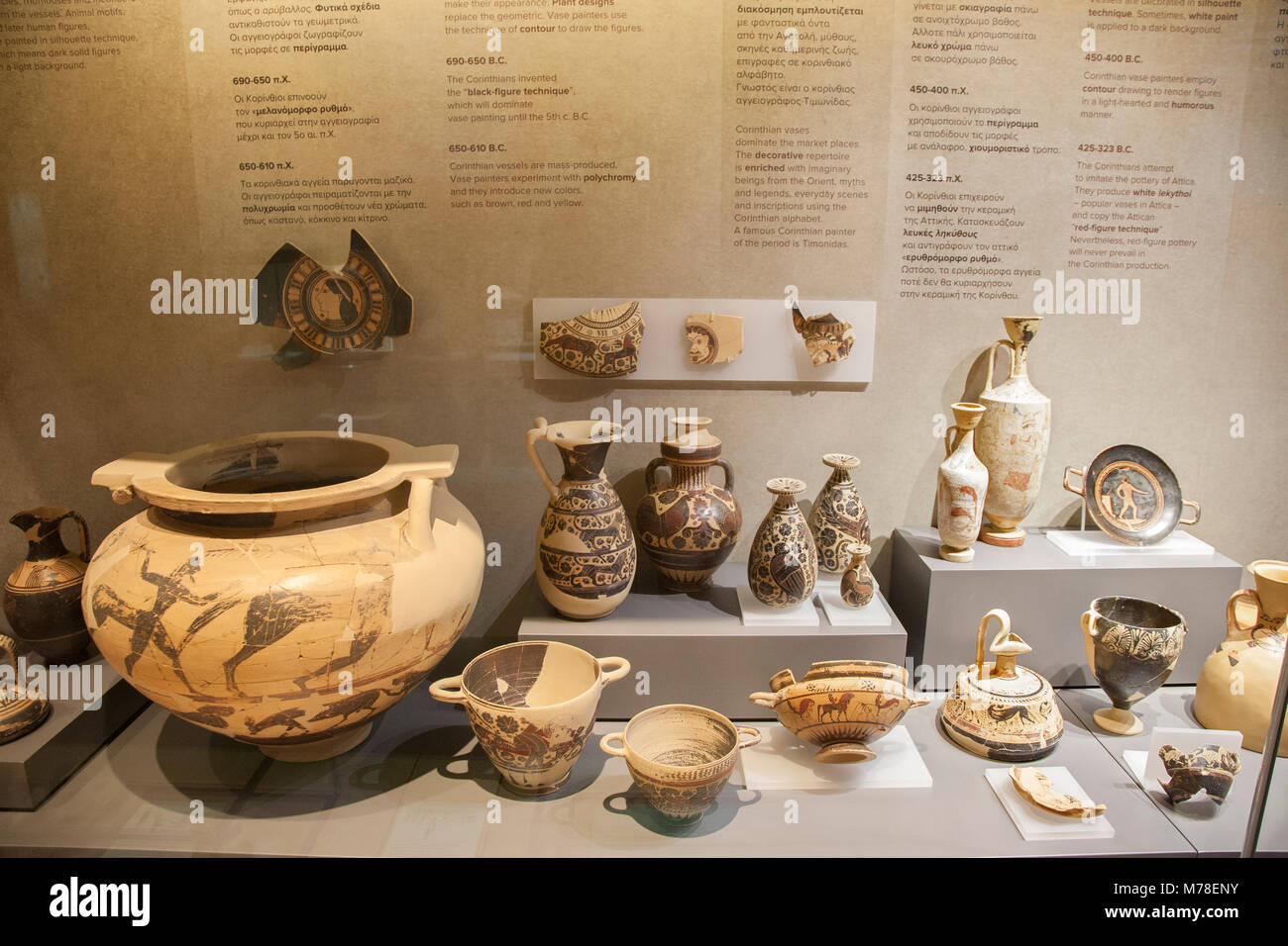 Europe, Greece, Peloponnese, ancient Corinth, archaeological site, Archaeological museum, finds from archaic period 720-610 B.C Stock Photo