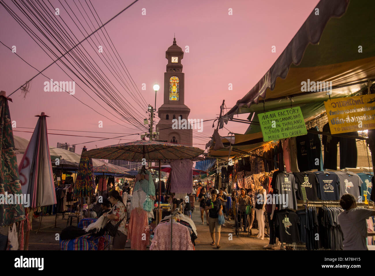 the Chatuchak Weekend Market at evening in the city of Bangkok in