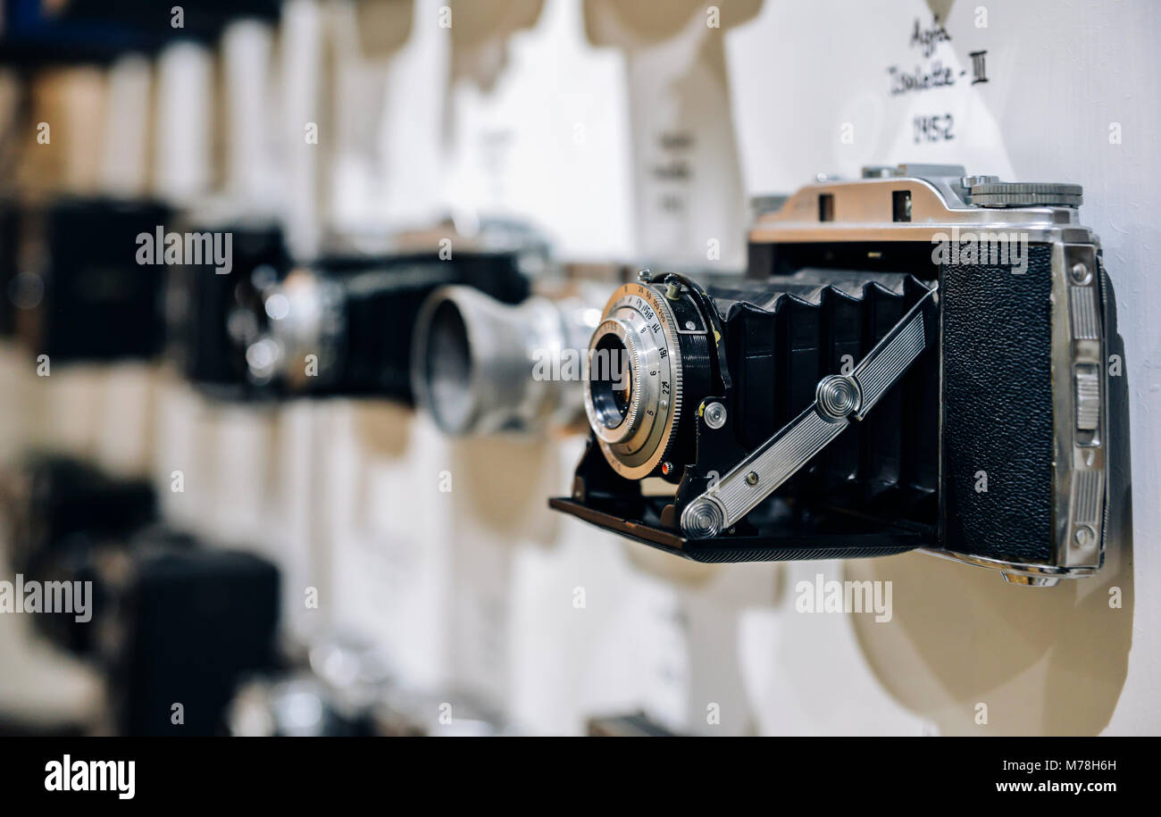 Close up of vintage film camera Agfa Isolette III from 1952, with ...