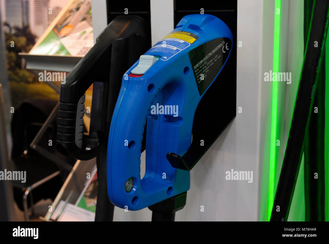 Electric chargers of an electric vehicle charging station. March 2