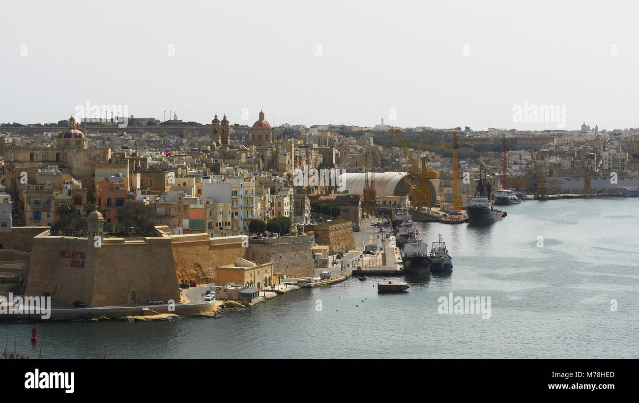 Fort St. Angelo as seen from the saluting terrace in Valletta, Malta Stock Photo