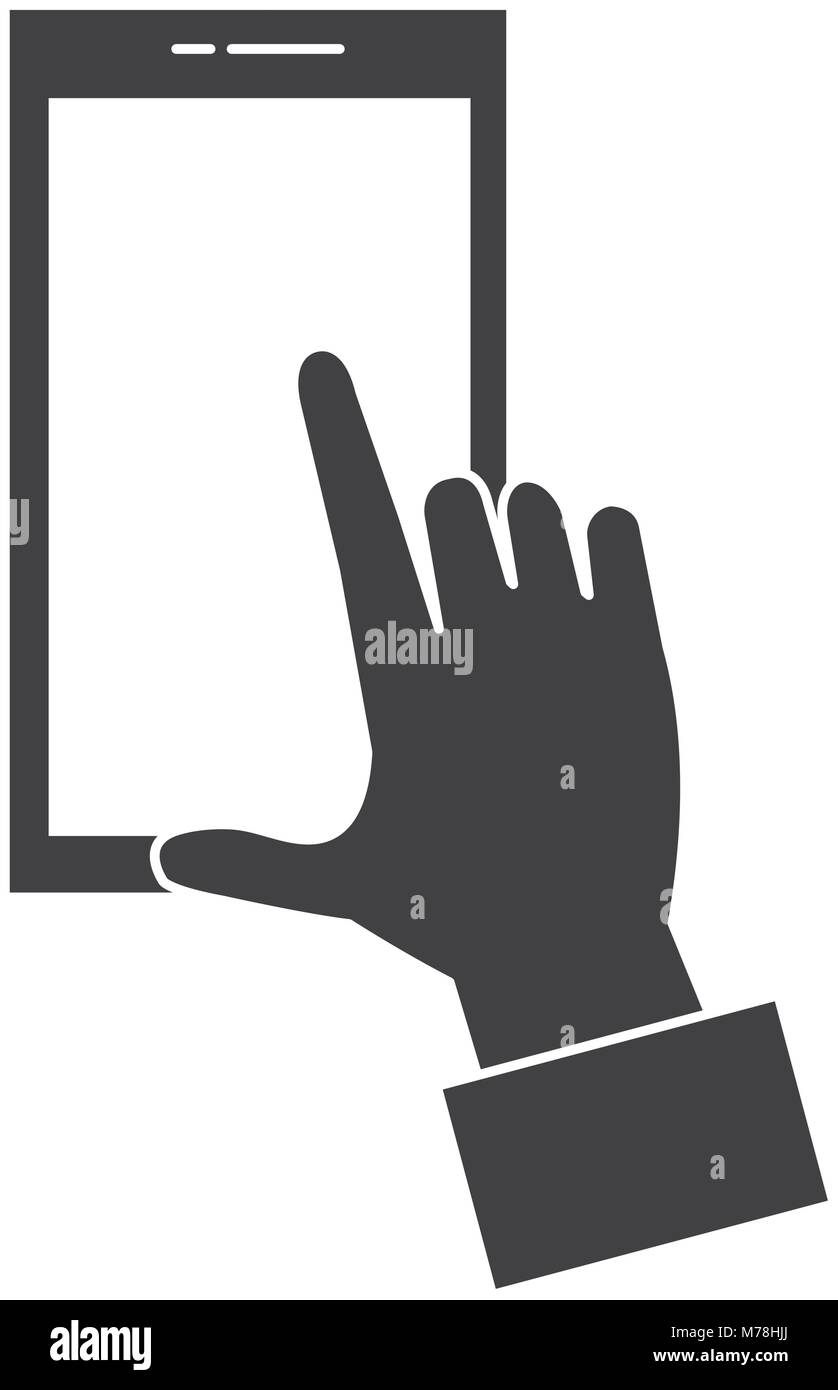 hand human with smartphone device isolated icon vector illustration ...