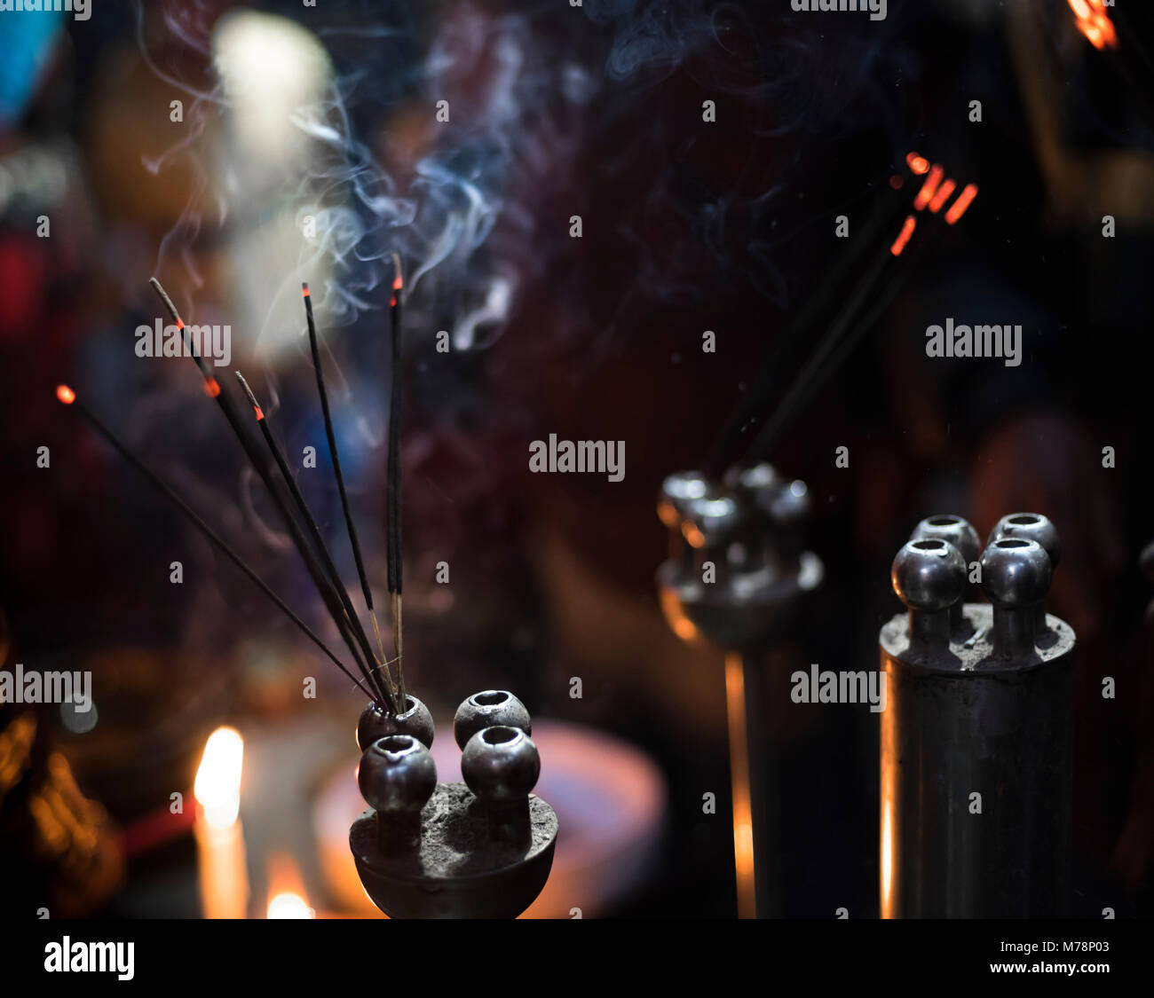 Incense burning at a Hindu temple in New Delhi, India, Asia Stock Photo Alamy