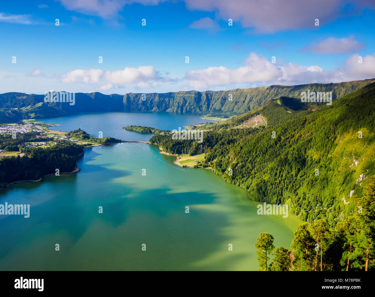 Lagoa das Sete Cidades, elevated view, Sao Miguel Island, Azores, Portugal, Atlantic, Europe Stock Photo