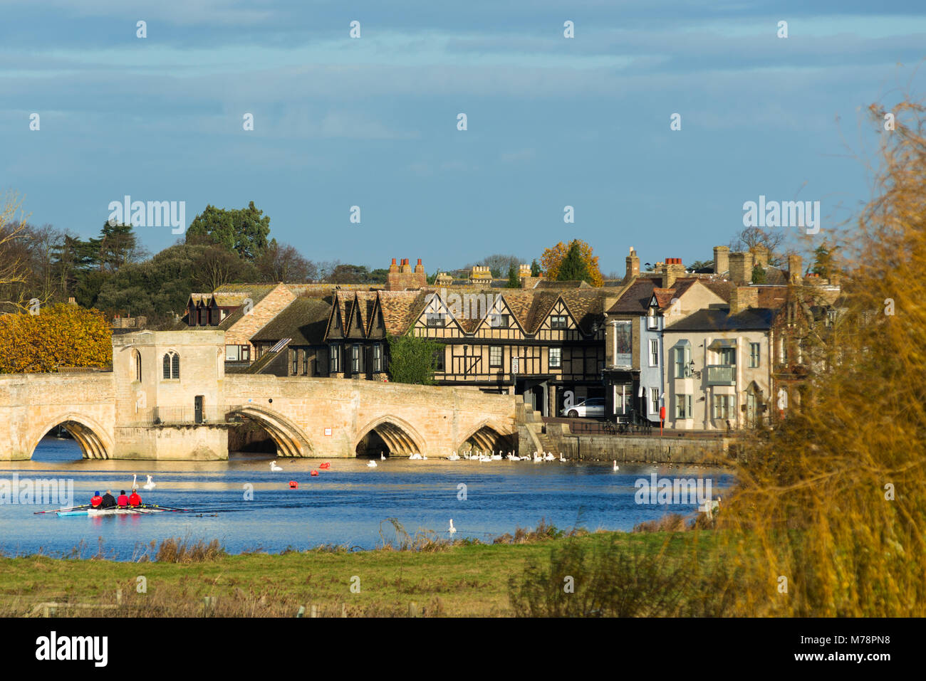 River Great Ouse with the medieval St. Leger Chapel Bridge at St. Ives, Cambridgeshire, England, United Kingdom, Europe Stock Photo