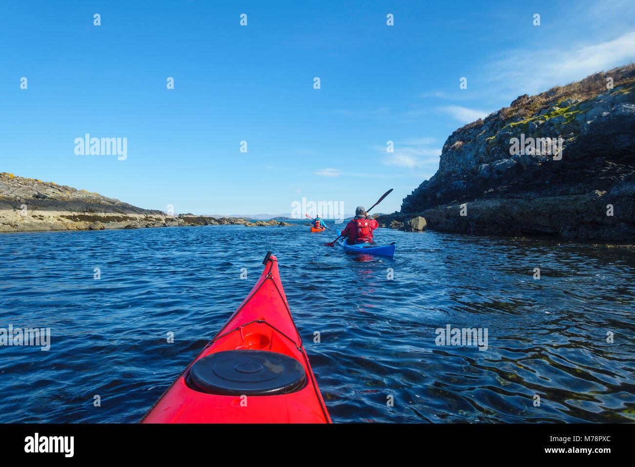 Sea kayaking around the Inner Hebrides, Scotland, United Kingdom, Europe Stock Photo