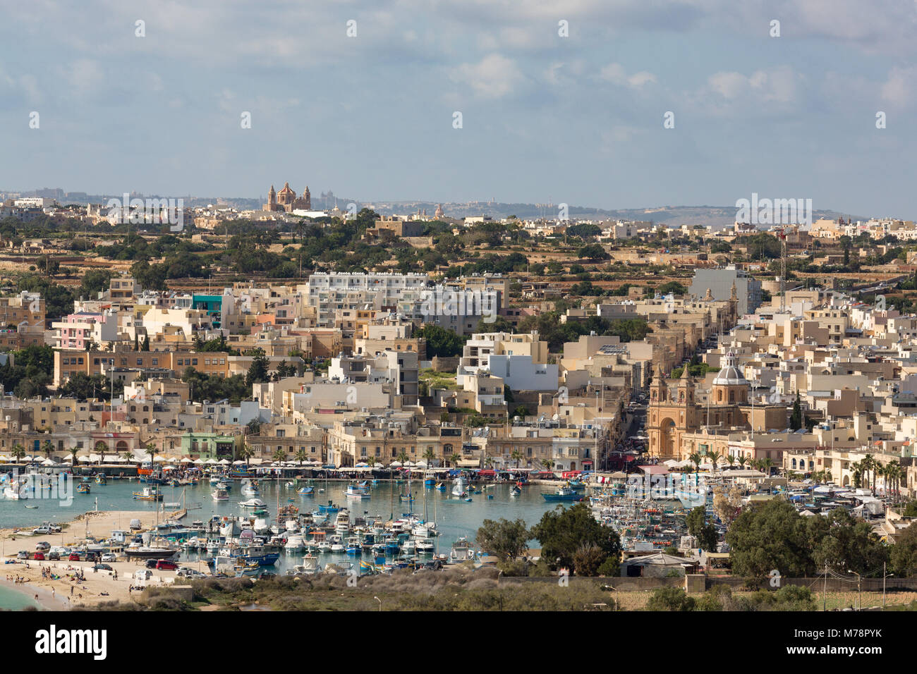The traditional fishing harbour at Marsaxlokk, Malta, Mediterranean, Europe Stock Photo