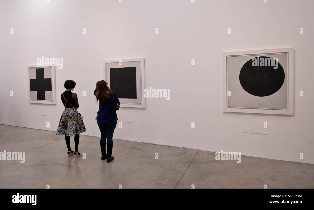 Kazimir Malevich exhibition: Black Cross, Black Square and Black Circle Stock Photo