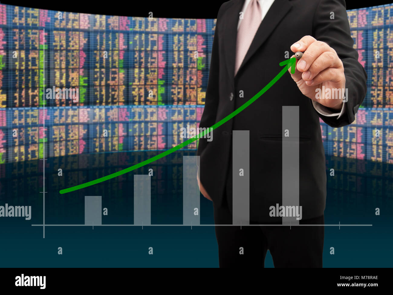 Investor with growth chart of profits. Stock Photo