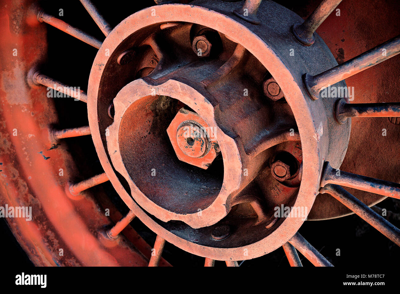 Old cast iron wheel hub at Jerome junkyard, Arizona Stock Photo Alamy