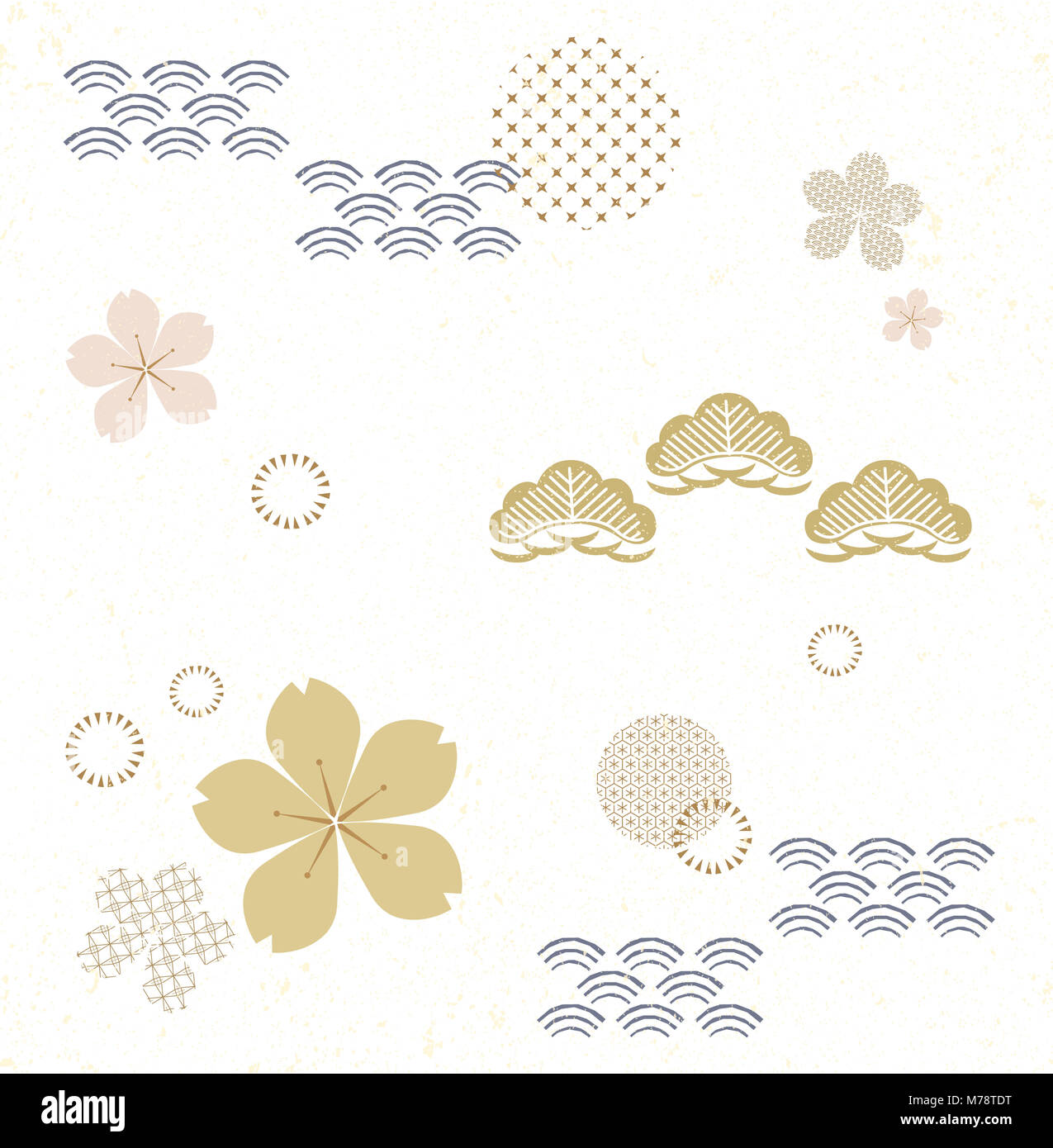 Japan Pattern Vector File Japanese pattern vector. Flower, tree and wave elements. Oriental ...