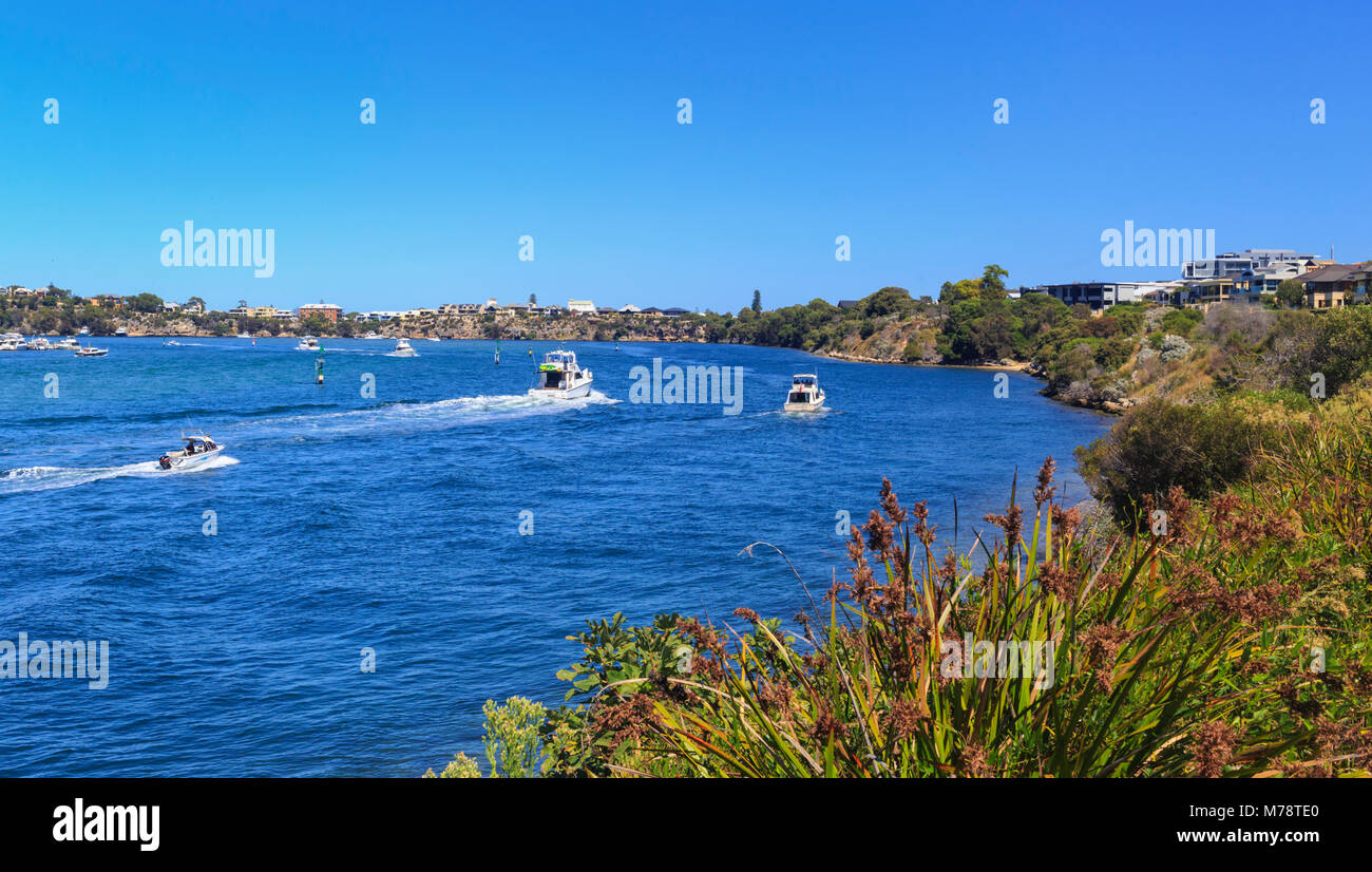 Boats on the Swan River at North Fremantle. Perth, Western Australia Stock Photo