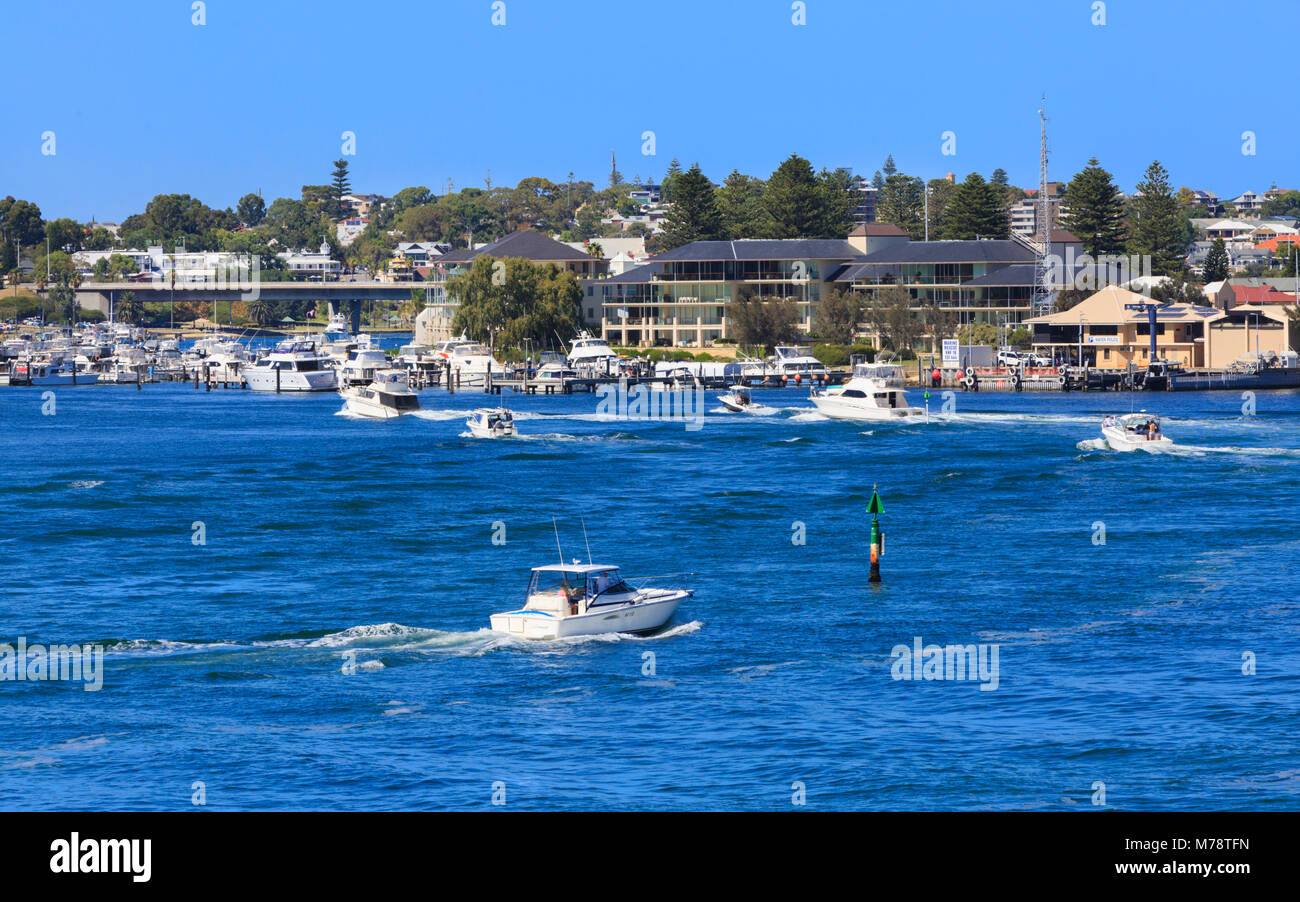 Boats on the Swan River at North Fremantle. Perth, Western Australia Stock Photo