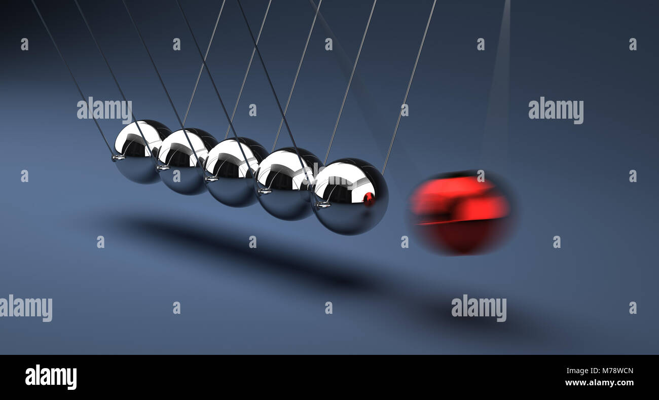 Newton's Cradle With Red Ball Stock Photo